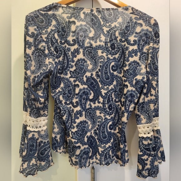 Vintage Bell Sleeve Blue Top Sz M - Picture 3 of 3